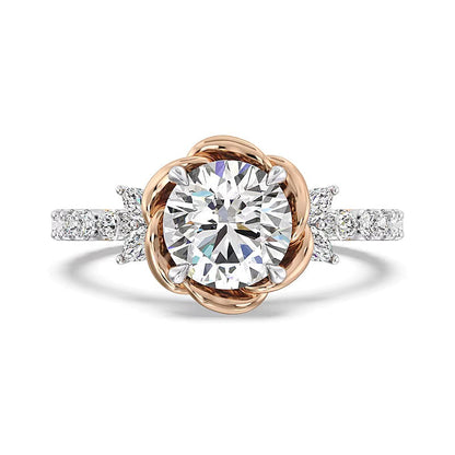 Solitär-Verlobungsring mit seitlichem Besatz für Damen mit Labordiamanten in rund und Marquise, 2,75 ct. Gesamtgewicht, weiß, 14K Two-Tone Gold