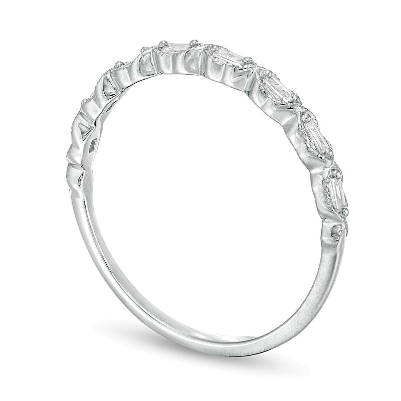0,13 ct. Gesamtgewicht Baguette-Diamant Art-Déco Vintage-Stil stapelbarer Ring in 10K Weißgold