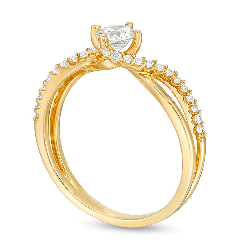 0.5 ct. Gesamtgewicht Diamant Solitär mit seitlichem Besatz Verlobungsring in 10K Gelbgold