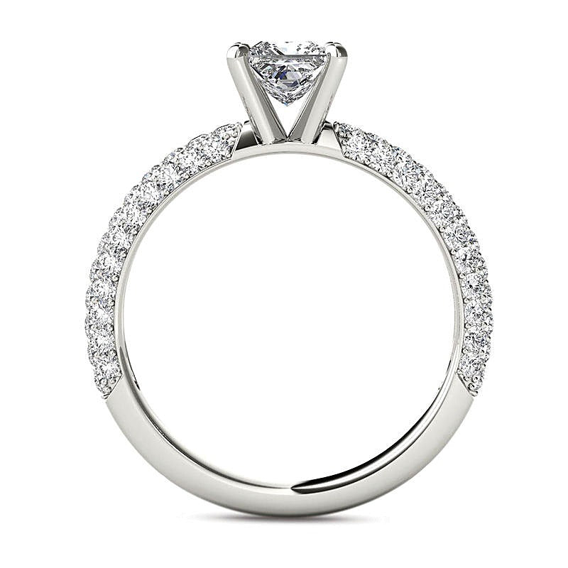 1.0 ct. Gesamtgewicht Diamant-Solitär mit seitlichem Besatz in 14K Weißgold, Princess- und Rundschliff