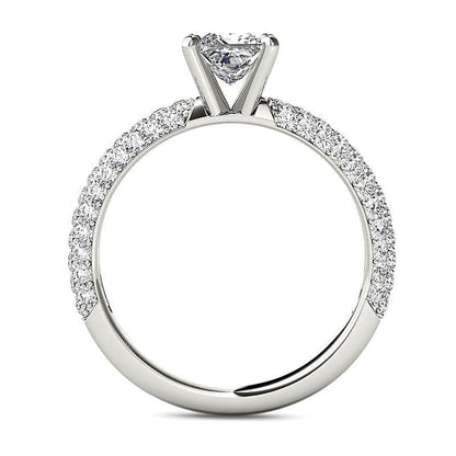 1.0 ct. Gesamtgewicht Diamant-Solitär mit seitlichem Besatz in 14K Weißgold, Princess- und Rundschliff