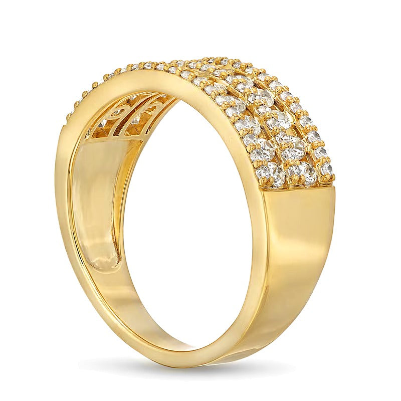 Mehrreihiger Ring mit Diamanten 0.75 ct. Gesamtgewicht in 10K Gelbgold