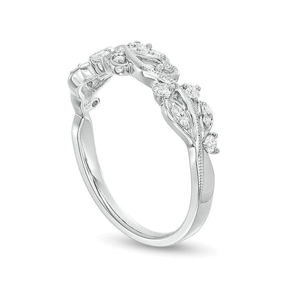 0.2 ct. Gesamtgewicht Diamant Ring im Vintage-Stil mit Ranken-Design in 10K Weißgold