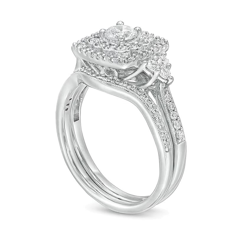 Braut-Set mit Diamanten im Kissenschliff und rund im Vintage-Stil, 1.0 ct. Gesamtgewicht, in 10K Weißgold