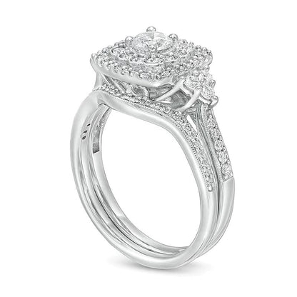 Braut-Set mit Diamanten im Kissenschliff und rund im Vintage-Stil, 1.0 ct. Gesamtgewicht, in 10K Weißgold