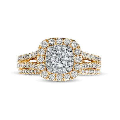 Braut-Set mit Diamanten 1.0 ct. Gesamtgewicht, rund & Kissenschliff, mehrreihig, in 10K Gelbgold