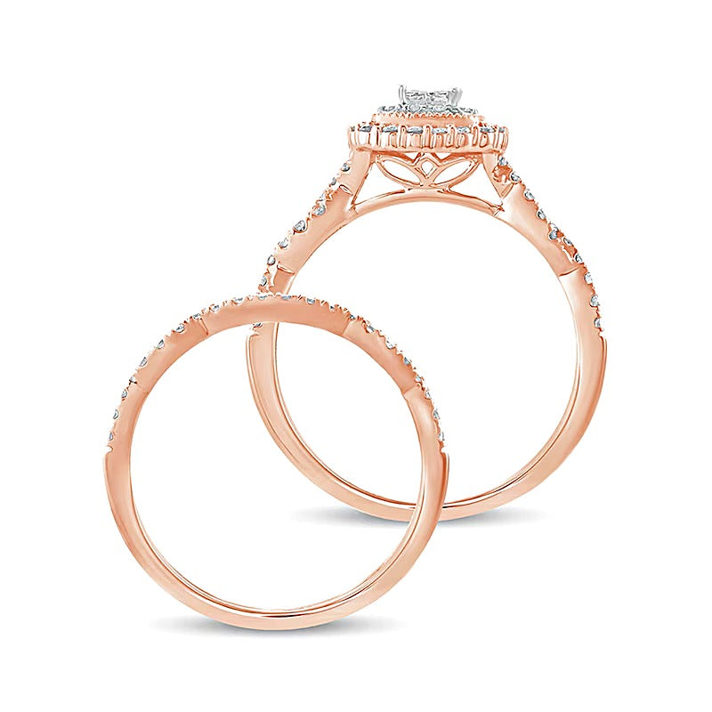 Braut-Set mit Diamanten im Princess- und Rundschliff, 0.5 ct. Gesamtgewicht, in 10K Roségold