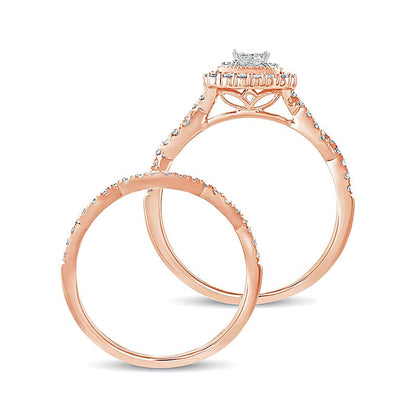 Braut-Set mit Diamanten im Princess- und Rundschliff, 0.5 ct. Gesamtgewicht, in 10K Roségold