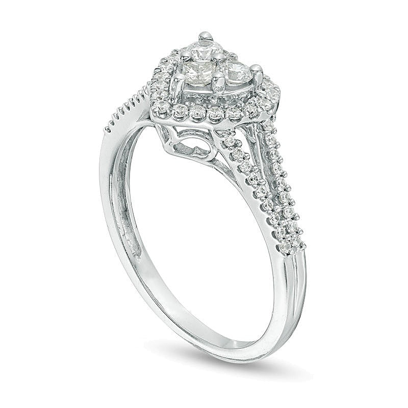 0,5 ct. Gesamtgewicht Ring mit Diamanten im Princess-, Rund- und Herzschliff, Herz-Rahmen, aus 10K Weißgold