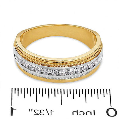 0.5 ct. Gesamtgewicht Diamant Ring kanalgefasst mit Milgrain in 14K Bicolor Gold
