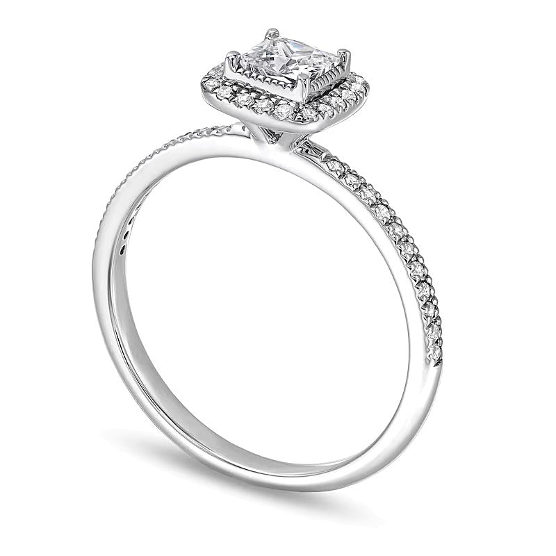 Verlobungsring Halo mit Diamanten im Princess- und Rundschliff in 14K Weißgold, 0,5 ct. Gesamtgewicht
