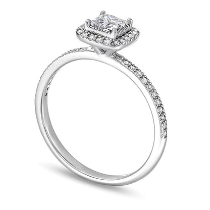 Verlobungsring Halo mit Diamanten im Princess- und Rundschliff in 14K Weißgold, 0,5 ct. Gesamtgewicht