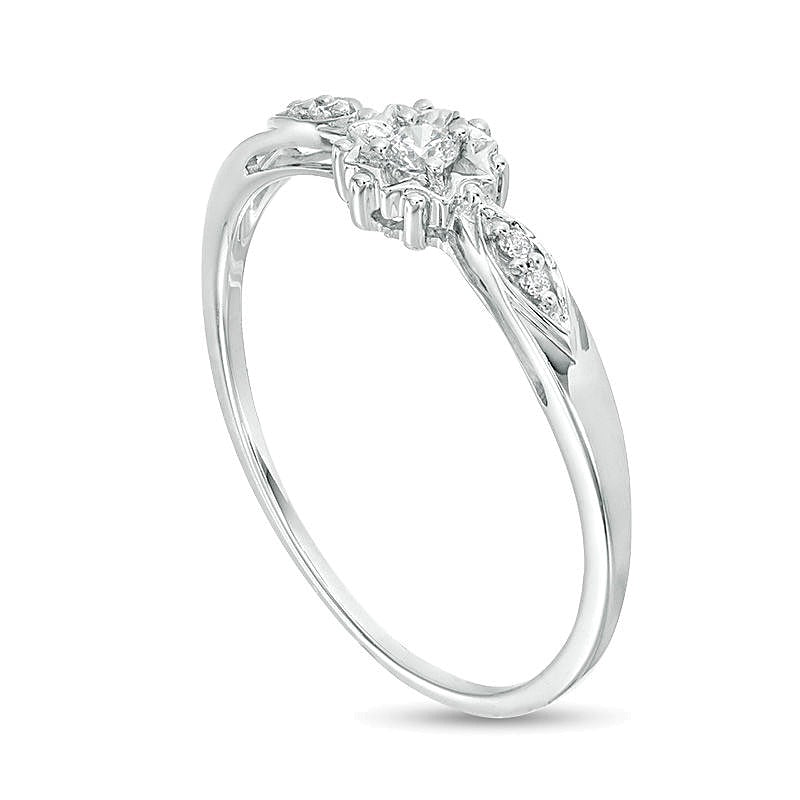 0.07 ct. Gesamtgewicht Diamant Sunburst Freundschaftsring in 10K Weißgold