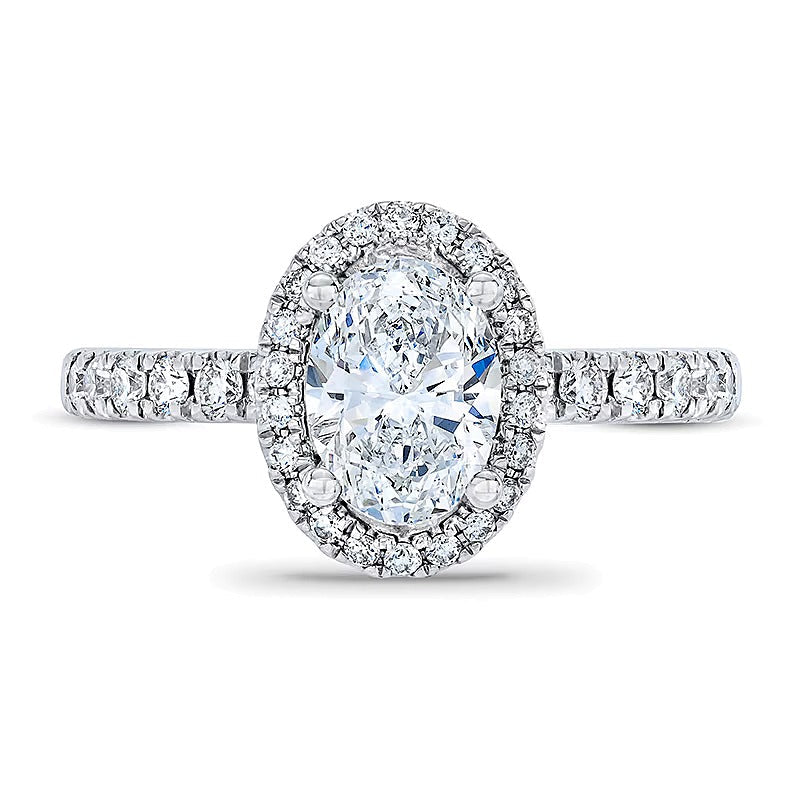 Royal Asscher® Verlobungsring mit ovalem Diamant-Halo, 1.5 CT. Gesamtgewicht, in 14K Weißgold
