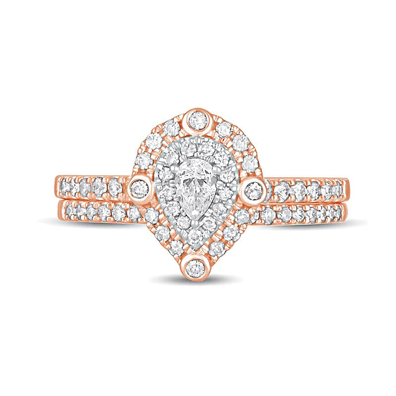 0.63 ct. Gesamtgewicht Braut-Set mit tropfenförmigen Diamanten in 10K Roségold