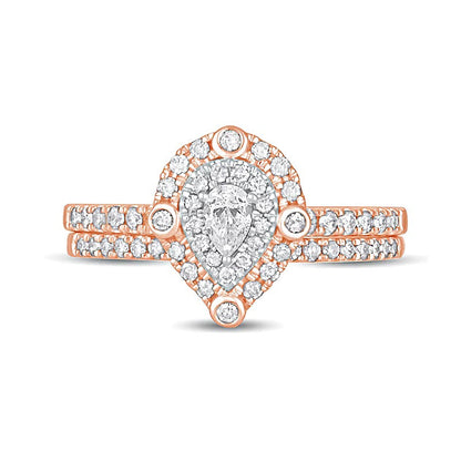 0.63 ct. Gesamtgewicht Braut-Set mit tropfenförmigen Diamanten in 10K Roségold