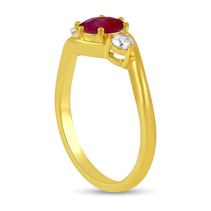 6,0mm Rubin und 0,2 ct. Gesamtgewicht Labordiamant Dreistein Bypass Ring in 14K Gold