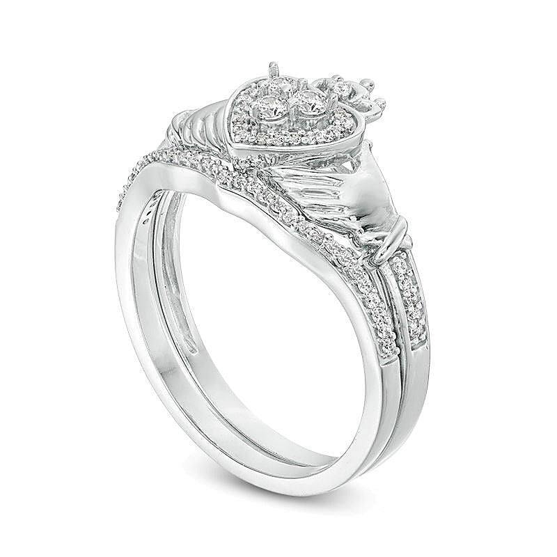 0,25 ct. Gesamtgewicht Komposit-Diamant Claddagh Braut-Set in 10K Weißgold