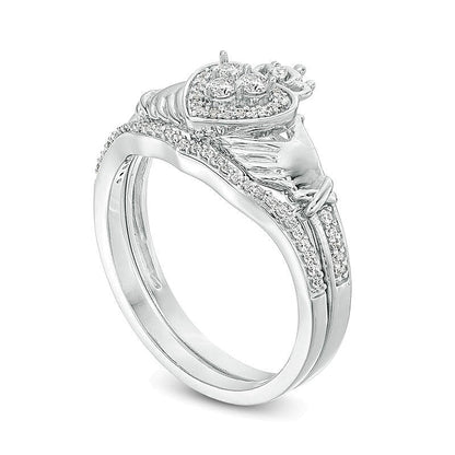 0,25 ct. Gesamtgewicht Komposit-Diamant Claddagh Braut-Set in 10K Weißgold