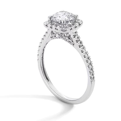 1.5 CT. Gesamtgewicht Labordiamant Verlobungsring mit Halo im Kissenschliff in Platin (F/SI2)