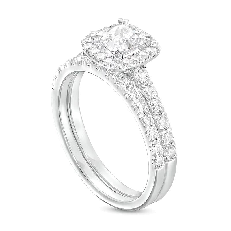 1.75 CT. Gesamtgewicht Braut-Set mit Labordiamant im Princess-Schliff und Kissenschliff-Rahmen in 14K Weißgold (I/SI2)
