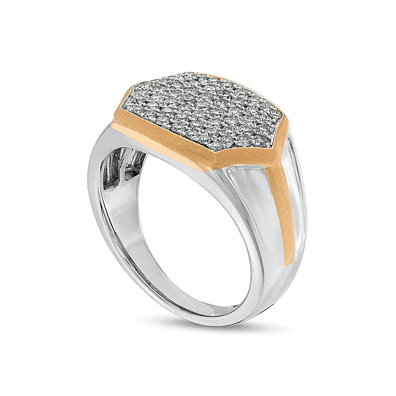 1.0 CT. TW Fashion-Ring mit hexagonalem Diamantbesatz und Knife-Edge-Schiene in 10K Bicolor-Gold