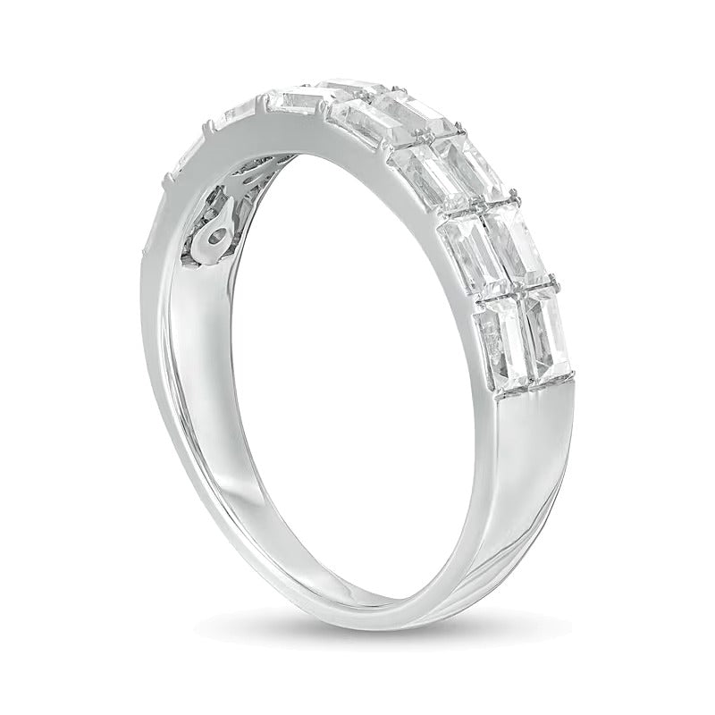 1.0 ct. Gesamtgewicht Memoire-Ring mit Baguette-Diamanten, zweireihig, in 14K Weißgold