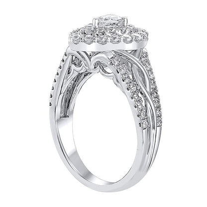 1.17 ct. Gesamtgewicht Halo-Ring mit tropfenförmigem Diamant und gedrehter Ringschiene in 14K Weißgold