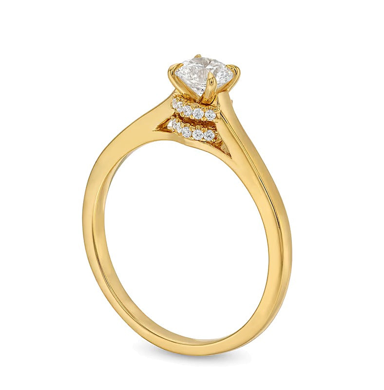 0,5 ct. Gesamtgewicht Diamant Solitär Verlobungsring mit verstecktem Doppel-Halo in 14K Gelbgold