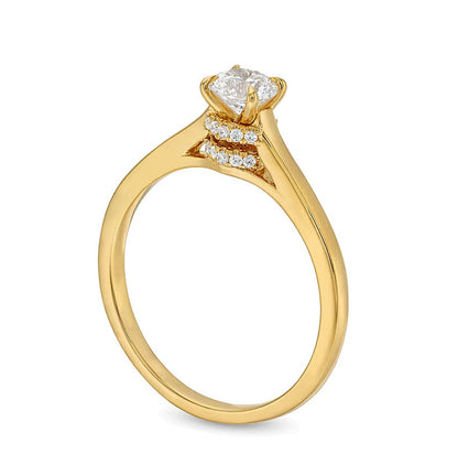 0,5 ct. Gesamtgewicht Diamant Solitär Verlobungsring mit verstecktem Doppel-Halo in 14K Gelbgold