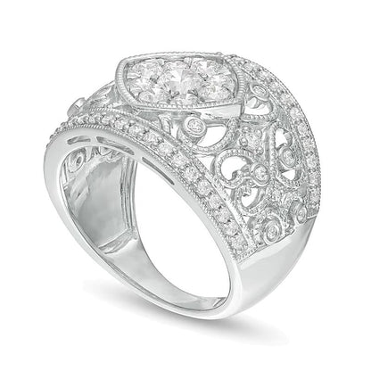1.25 ct. Gesamtgewicht Komposit-Diamant Ring im Vintage-Stil mit filigranem, gekipptem Quadrat-Design in 10K Weißgold