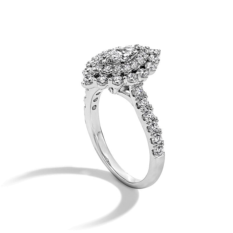 1.5 CT. Gesamtgewicht Halo-Verlobungsring mit Diamanten im Marquise- und Rundschliff in 14K Weißgold