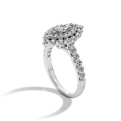 1.5 CT. Gesamtgewicht Halo-Verlobungsring mit Diamanten im Marquise- und Rundschliff in 14K Weißgold