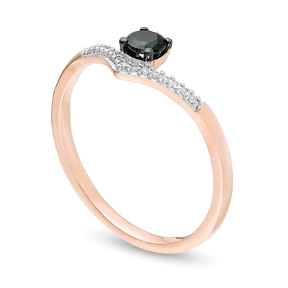 0.2 ct. Gesamtgewicht behandelter schwarzer und weißer Diamant Chevron-Freundschaftsring in 10K Roségold