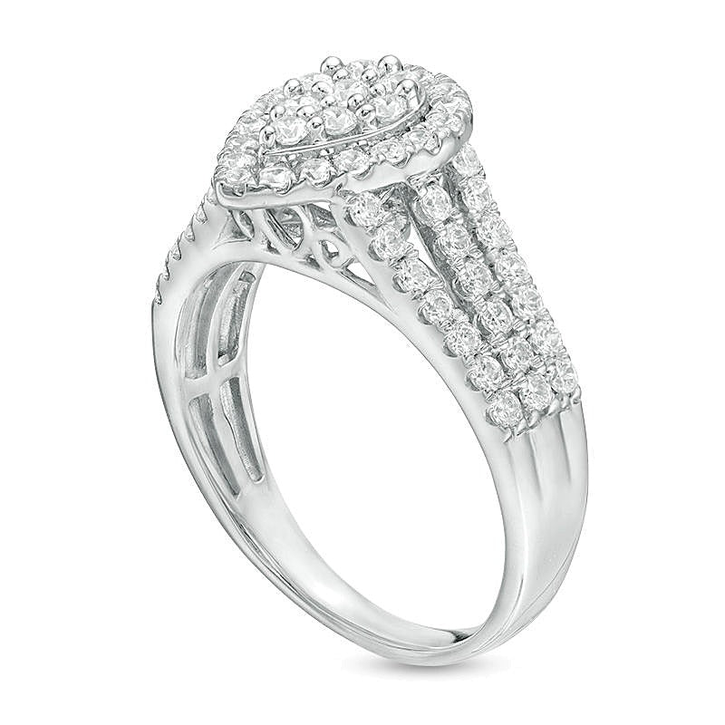 0.95 CT. Gesamtgewicht Halo-Ring mit Diamanten in Tropfen- und Rundschliff, mehrreihig, in 10K Weißgold