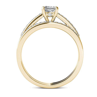0,63 ct. Gesamtgewicht Braut-Set mit Diamanten im Princess- und Rundschliff in 14K Gelbgold