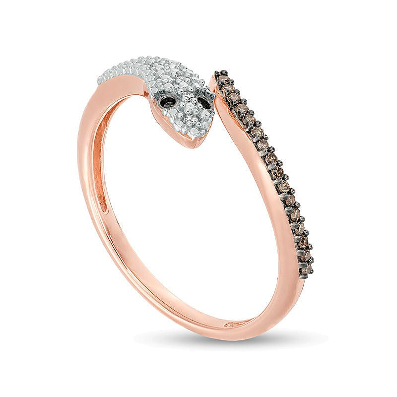 0.1 ct. Gesamtgewicht Champagner- und weißer Diamant Schlangen-Ring offen in 10K Roségold