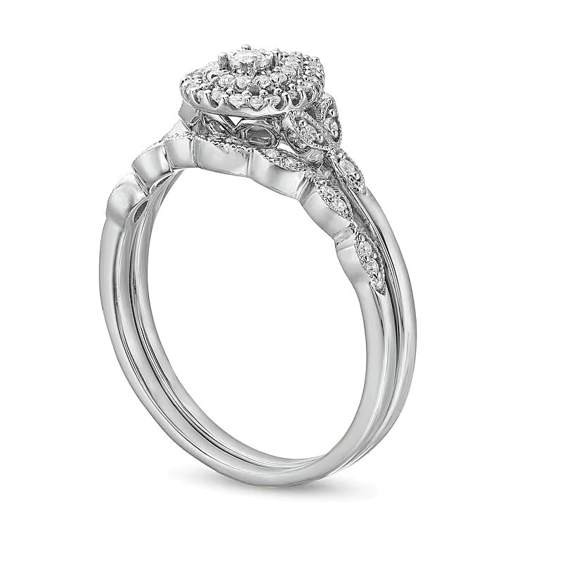 0.25 ct. Gesamtgewicht Braut-Set mit tropfenförmigen Diamanten im Vintage-Stil in 10K Weißgold
