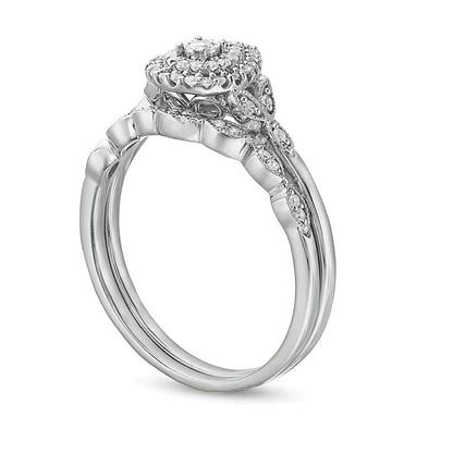 0.25 ct. Gesamtgewicht Braut-Set mit tropfenförmigen Diamanten im Vintage-Stil in 10K Weißgold