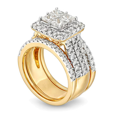 Braut-Set mit Diamanten im Princess- und Rundschliff, 3.0 ct. Gesamtgewicht, in 14K Gelbgold