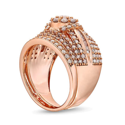Braut-Set mit Diamanten 1.75 ct. Gesamtgewicht, rund und Baguette, mehrreihig, in 10K Roségold