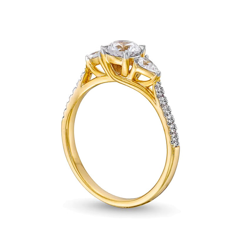 0.75 ct. Gesamtgewicht Multi-Diamant Dreistein-Verlobungsring in 10K Gelbgold