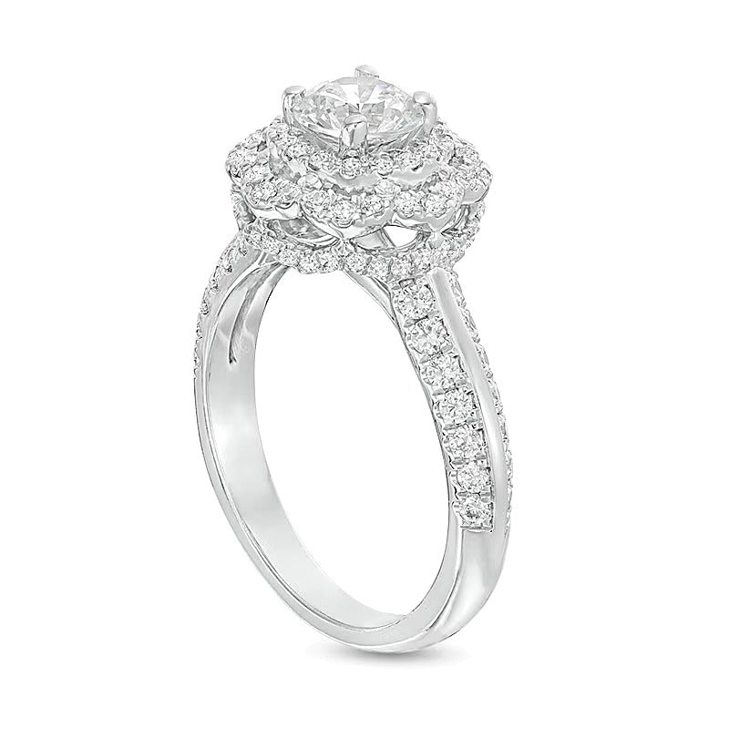 1.5 CT. Gesamtgewicht Diamant-Verlobungsring mit Halo in 14K Weißgold