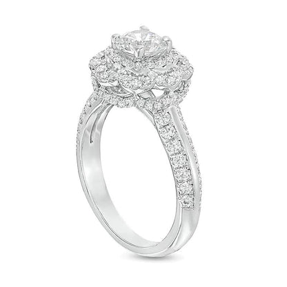 1.5 CT. Gesamtgewicht Diamant-Verlobungsring mit Halo in 14K Weißgold