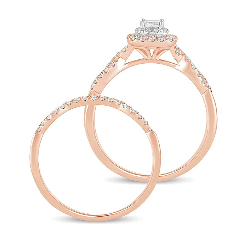 0,5 ct. Gesamtgewicht Braut-Set mit Diamanten im Princess-, Rund- und Kissenschliff in 10K Roségold