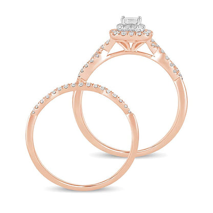 0,5 ct. Gesamtgewicht Braut-Set mit Diamanten im Princess-, Rund- und Kissenschliff in 10K Roségold