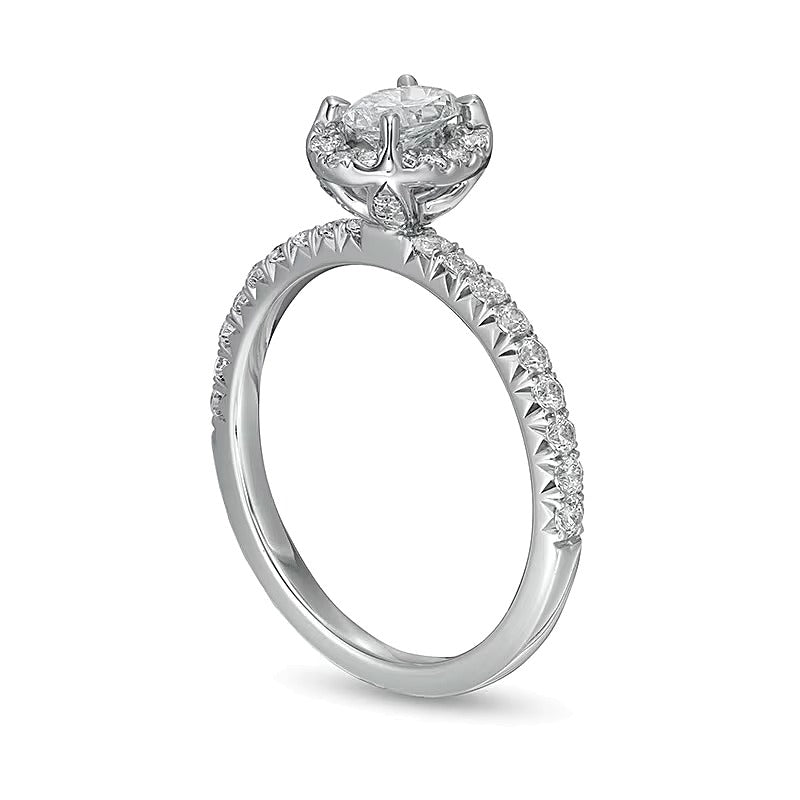 1.0 CT. Gesamtgewicht Halo-Verlobungsring mit Diamanten in Oval und rund aus 14K Weißgold (I/I2)