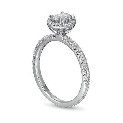 1.0 CT. Gesamtgewicht Halo-Verlobungsring mit Diamanten in Oval und rund aus 14K Weißgold (I/I2)