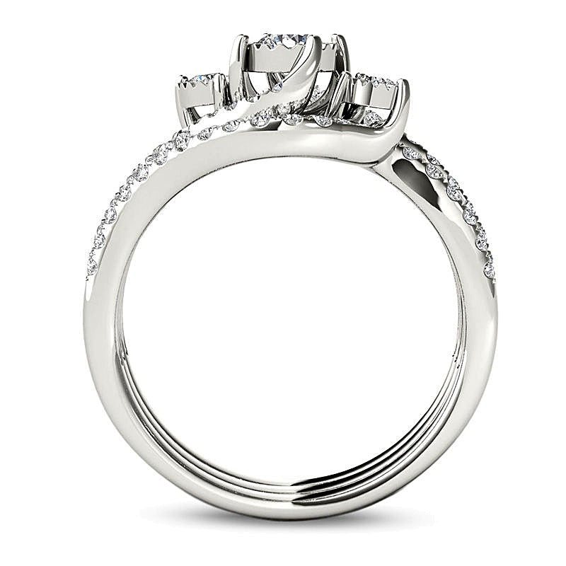 0,75 ct. Gesamtgewicht Diamant Dreistein Bypass dreiteiliges Brautset in 14K Weißgold