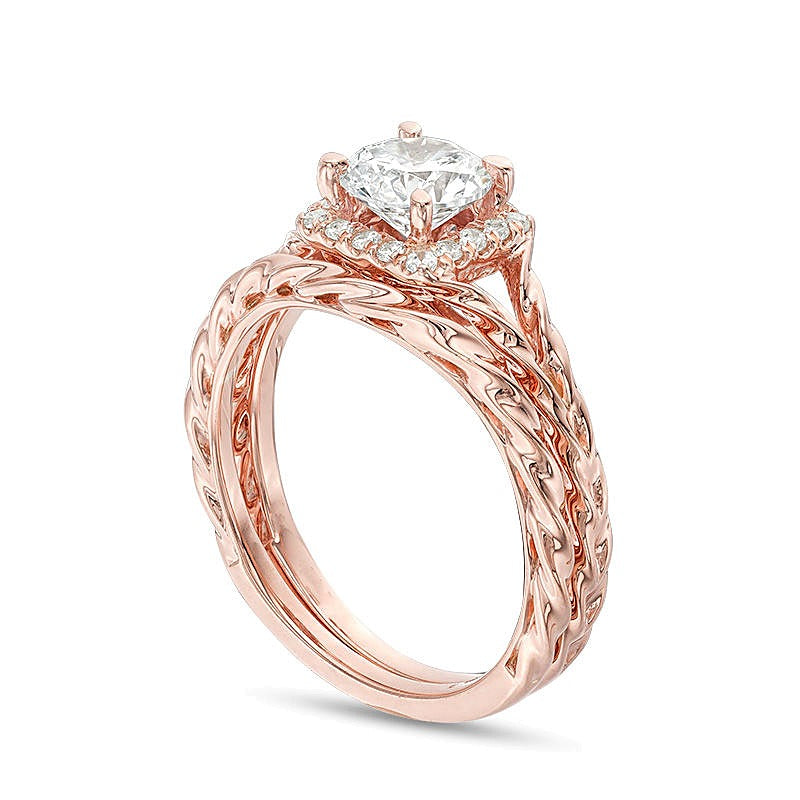 1,17 ct. Gesamtgewicht Diamant Brautset mit quadratischem Rahmen und Twist-Rope-Design in 14K Roségold